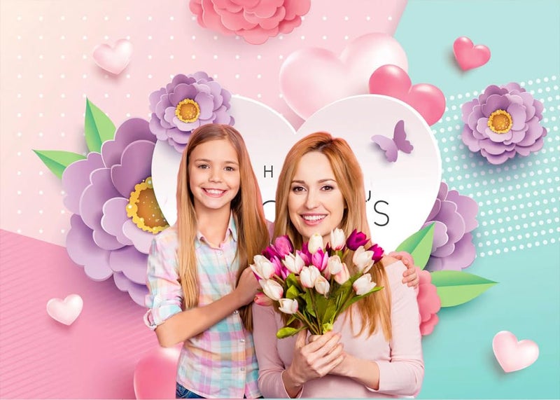 Dudaacvt 8x6ft Happy Mother's Day Backdrop Love Heart Photography Background Floral Mothers Day Birthday Photography Background for Mother's Day Photo Booth Props - Image 3